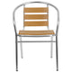 Aluminum |#| Commercial Aluminum Indoor-Outdoor Stack Chair with Triple Slat Faux Teak Back