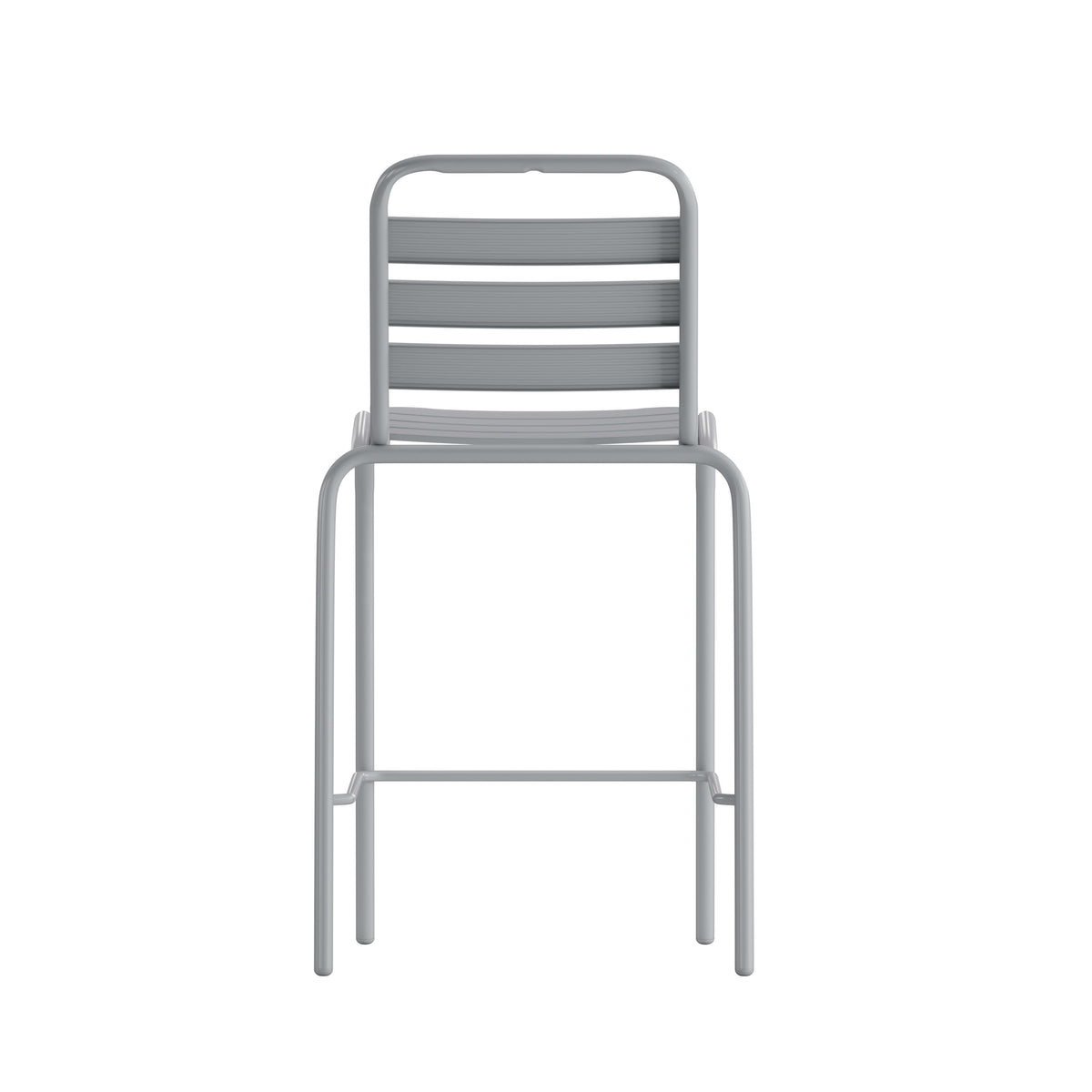 Silver |#| Commercial Silver Indoor-Outdoor Restaurant Stacking Stool with Triple Slat Back