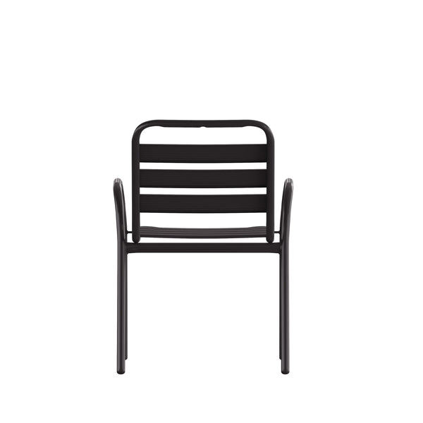 Black |#| Commercial Indoor-Outdoor Restaurant Stack Chair with Slat Back and Arms-Black