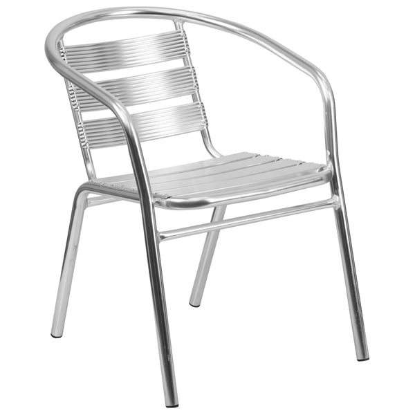 Heavy Duty Commercial Aluminum Indoor-Outdoor Slat-Back Restaurant Stack Chair