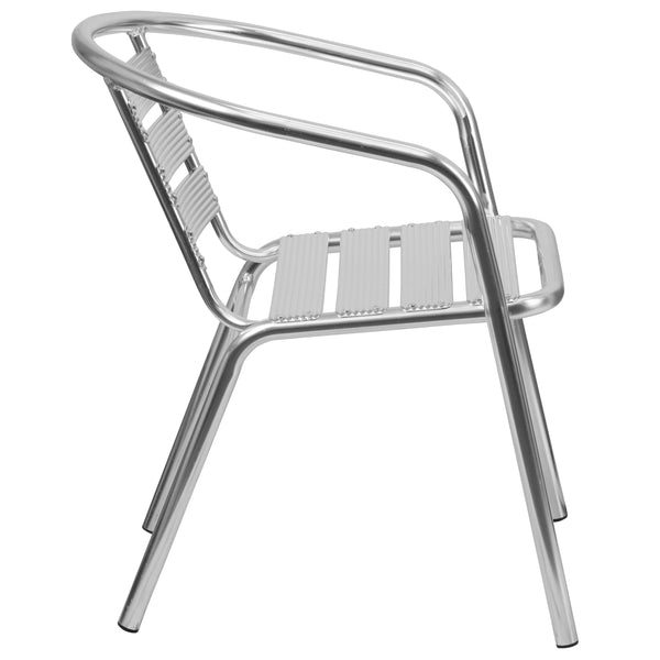Heavy Duty Commercial Aluminum Indoor-Outdoor Slat-Back Restaurant Stack Chair