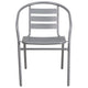 Silver |#| Silver Metal Restaurant Stack Chair with Curved Back and Aluminum Slats