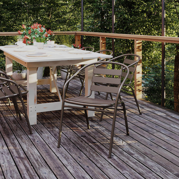 Bronze |#| Bronze Metal Restaurant Stack Chair with Curved Back and Metal Slats