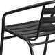 Black |#| Black Metal Restaurant Stack Chair with Curved Back and Aluminum Slats