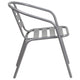 Silver |#| Silver Metal Restaurant Stack Chair with Curved Back and Aluminum Slats