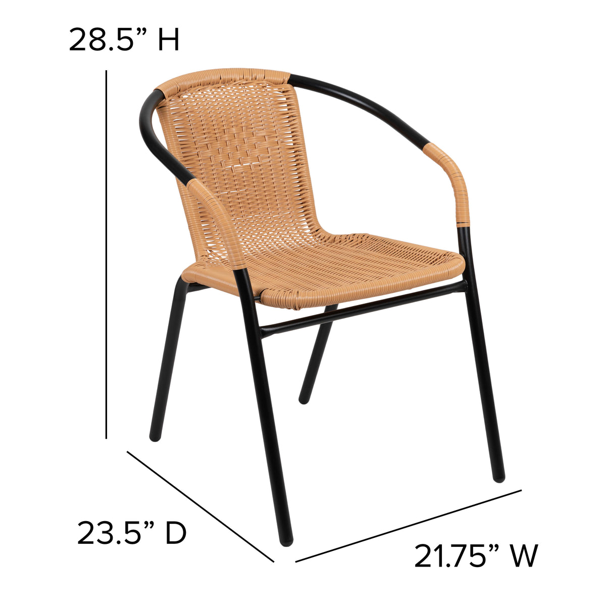 Beige |#| Beige Rattan Indoor-Outdoor Restaurant Stack Chair with Curved Back