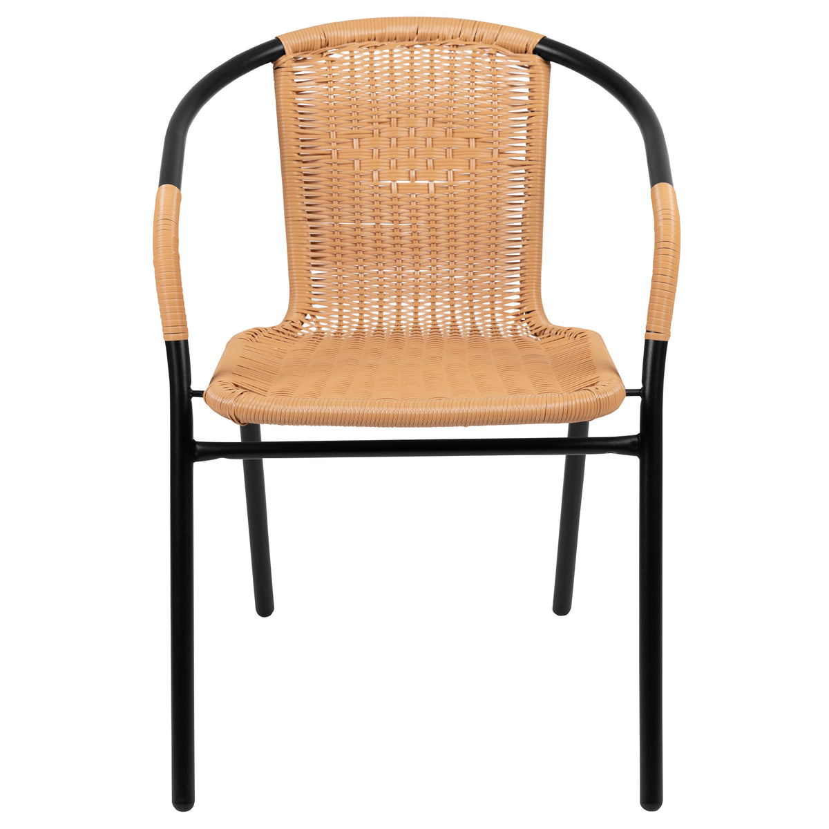 Beige |#| Beige Rattan Indoor-Outdoor Restaurant Stack Chair with Curved Back