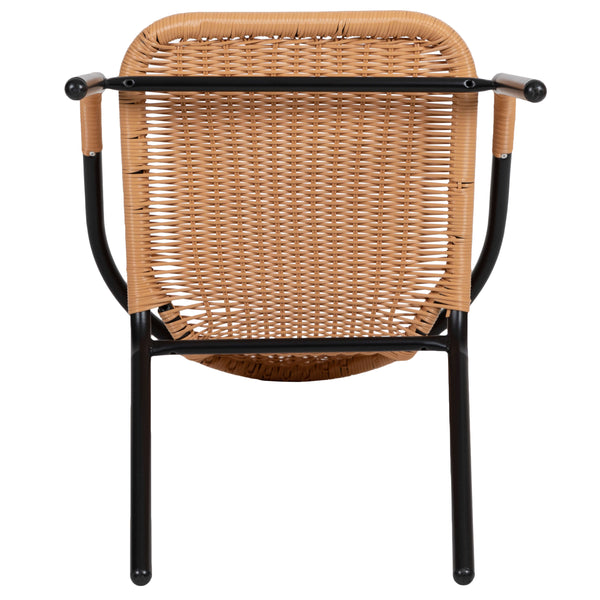 Beige |#| Beige Rattan Indoor-Outdoor Restaurant Stack Chair with Curved Back