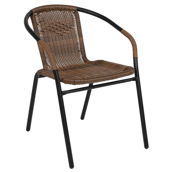 Medium Brown |#| Medium Rattan Indoor-Outdoor Restaurant Stack Chair with Curved Back