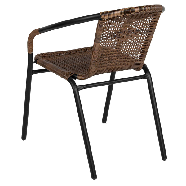 Medium Brown |#| Medium Rattan Indoor-Outdoor Restaurant Stack Chair with Curved Back