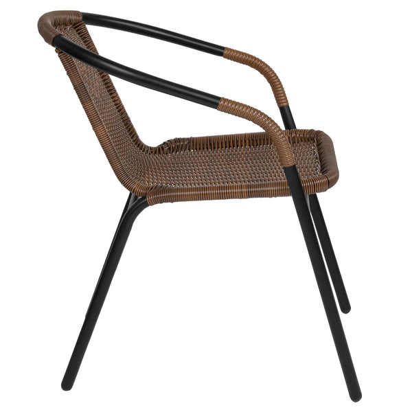 Medium Brown |#| Medium Rattan Indoor-Outdoor Restaurant Stack Chair with Curved Back