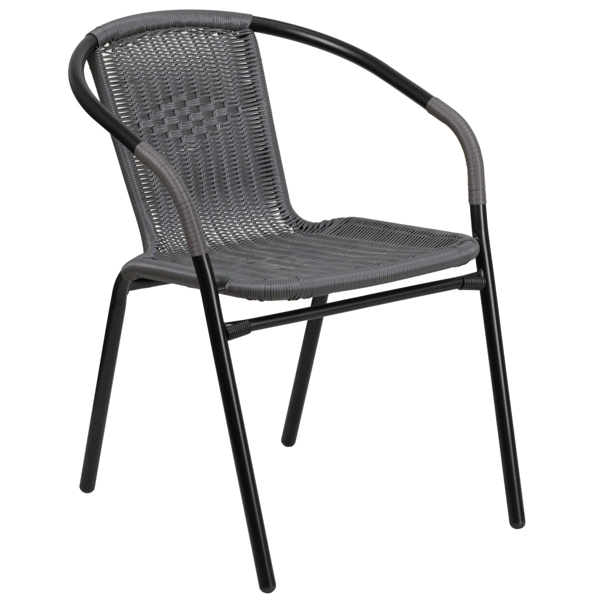 Gray |#| Gray Rattan Indoor-Outdoor Restaurant Stack Chair with Curved Back