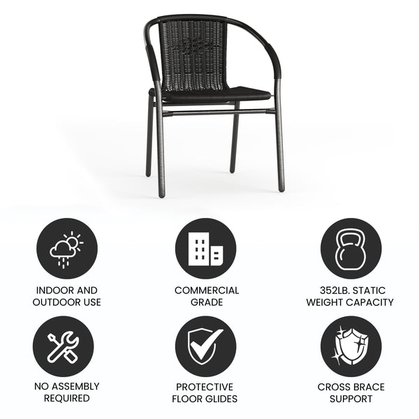 Black |#| Black Rattan Indoor-Outdoor Restaurant Stack Chair with Curved Back