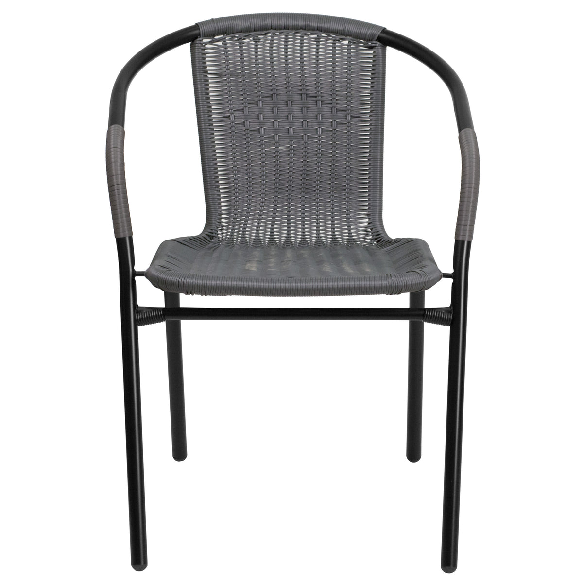 Gray |#| Gray Rattan Indoor-Outdoor Restaurant Stack Chair with Curved Back