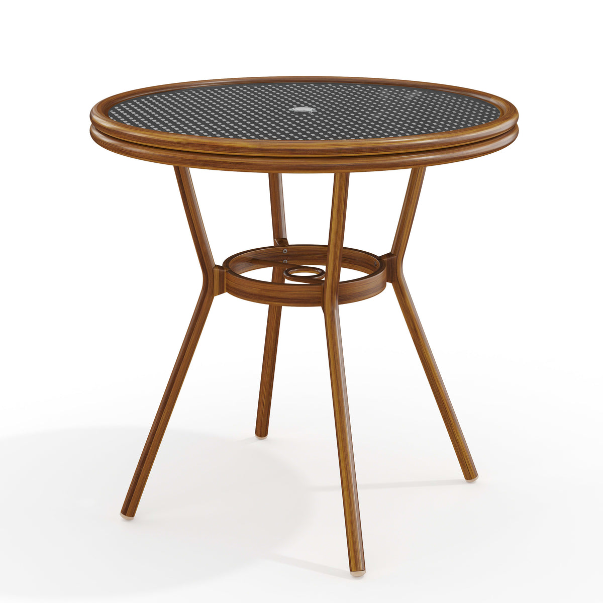 Black & White/Natural Frame |#| 31.5" Round All-Weather Patio Bistro Dining Table - Black/White & Natural Frame