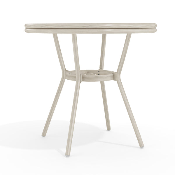 Navy & White/Natural Frame |#| 31.5" Round All-Weather Patio Bistro Dining Table - White/Navy & Natural Frame
