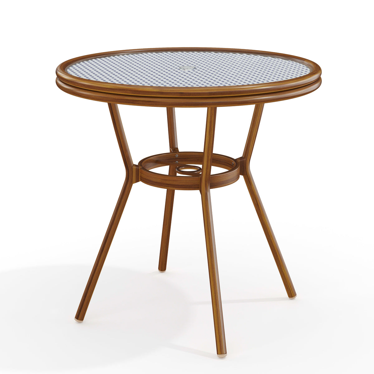 Navy & White/Natural Frame |#| 31.5" Round All-Weather Patio Bistro Dining Table - White/Navy & Natural Frame