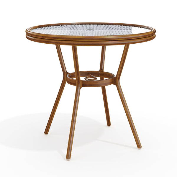 Navy & White/Natural Frame |#| 31.5" Round All-Weather Patio Bistro Dining Table - White/Navy & Natural Frame
