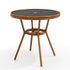 Lily Pond 31" Round Indoor-Outdoor Bistro Dining Table with Woodgrain Aluminum Finish Frame and Woven Rattan Tabletop
