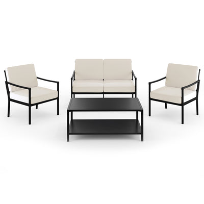 Lily Pond 4-Piece Indoor-Outdoor Conversation Set with Loveseat, 2 Chairs, and Coffee Table with Steel Frames with All-Weather Cushions - View 1