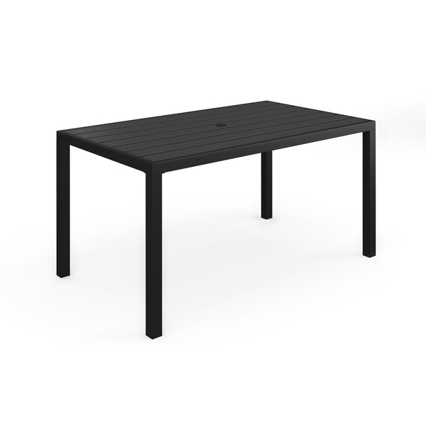 60" All-Weather Steel Frame Patio Table with Slatted Top, Umbrella Hole in Black