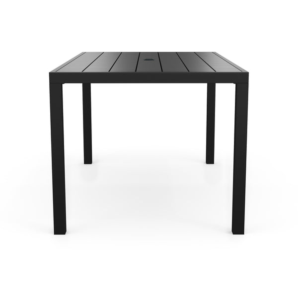 60" All-Weather Steel Frame Patio Table with Slatted Top, Umbrella Hole in Black