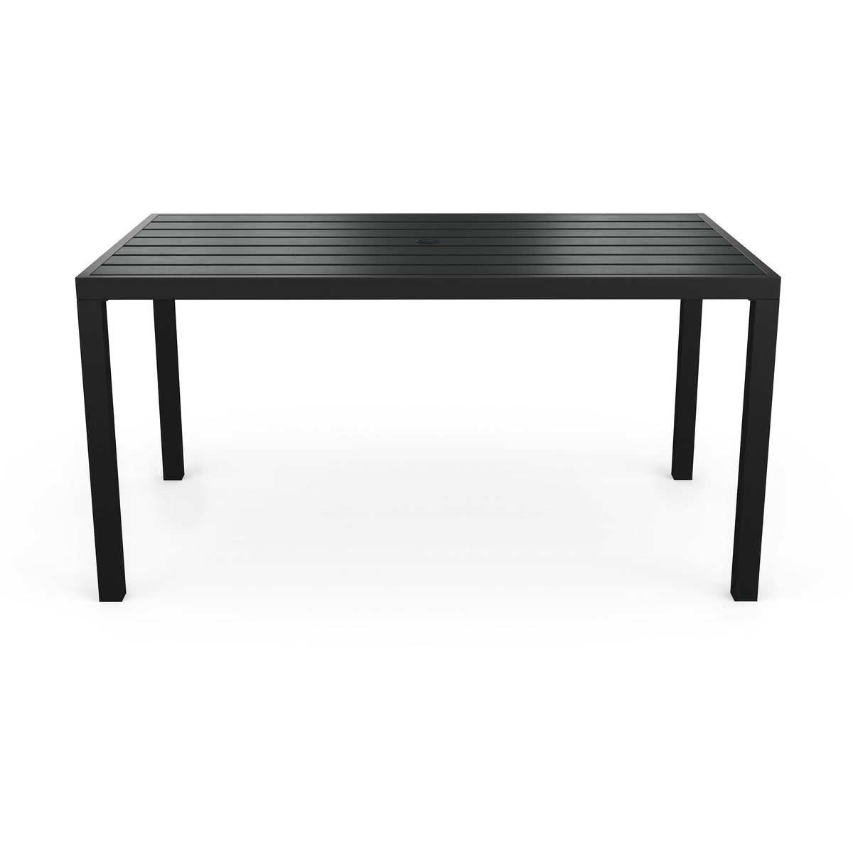60" All-Weather Steel Frame Patio Table with Slatted Top, Umbrella Hole in Black