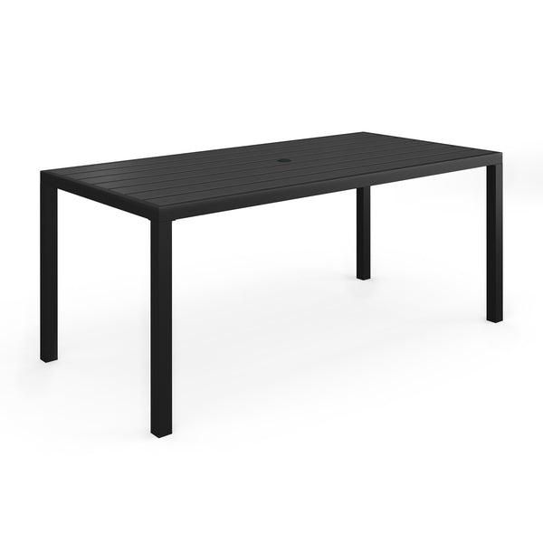 70" All-Weather Steel Frame Patio Table with Slatted Top, Umbrella Hole in Black