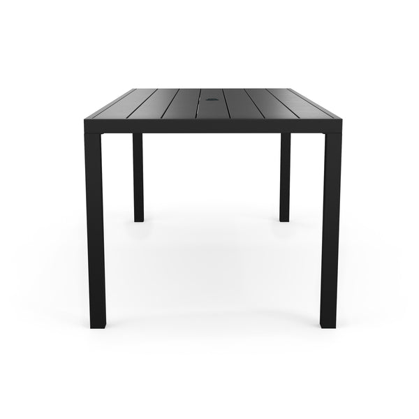 70" All-Weather Steel Frame Patio Table with Slatted Top, Umbrella Hole in Black