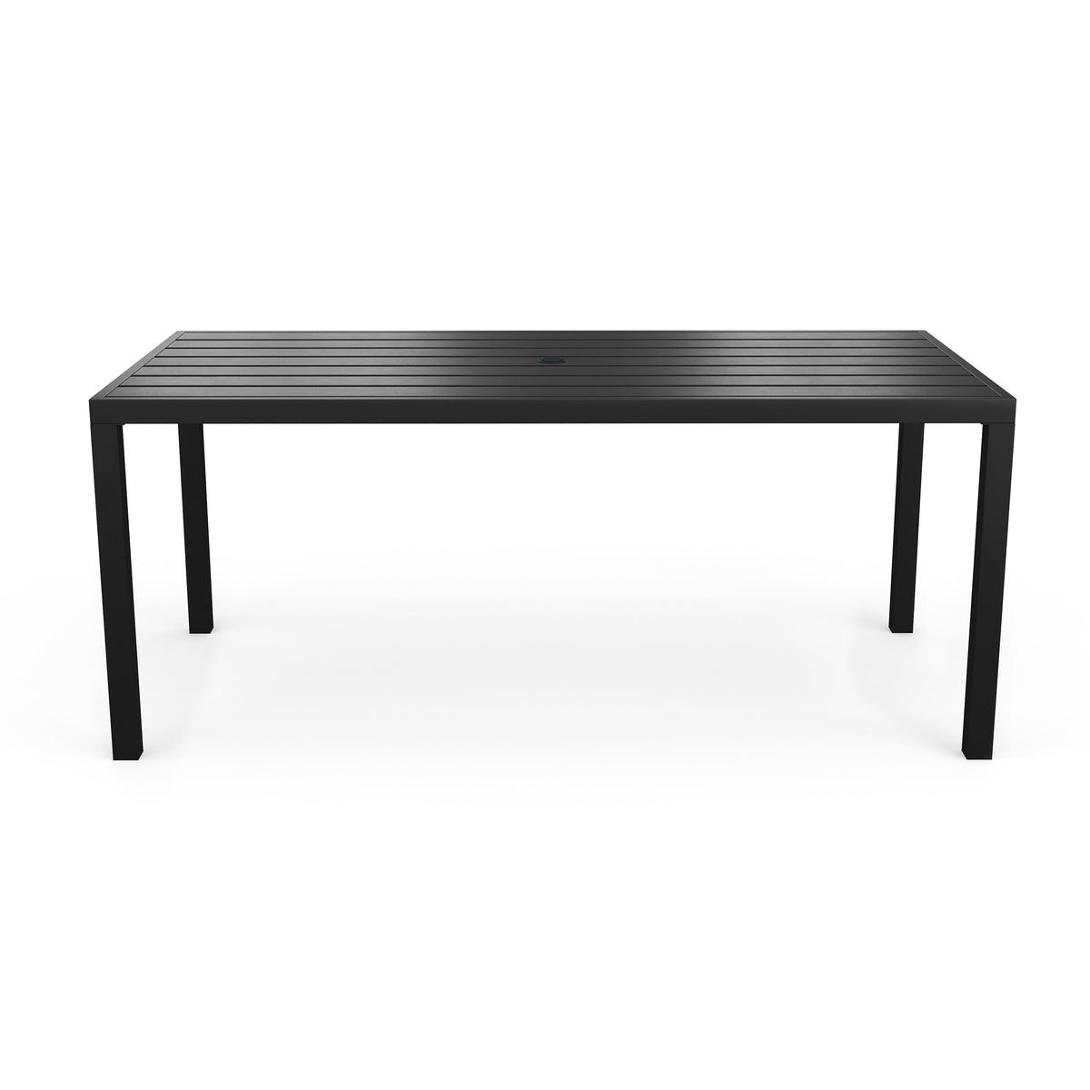 70" All-Weather Steel Frame Patio Table with Slatted Top, Umbrella Hole in Black
