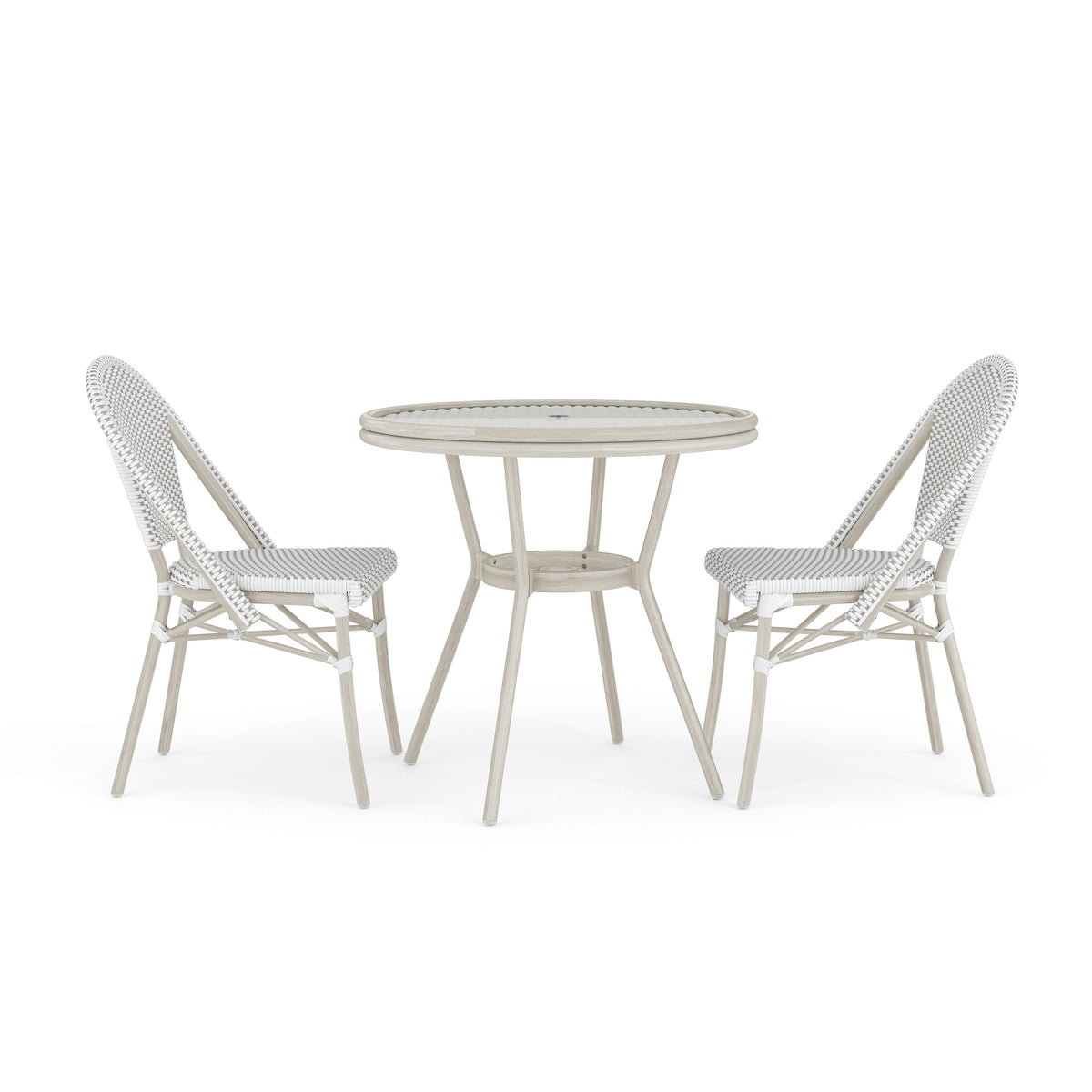 Gray & White/Gray Frame |#| All Weather Woven Bistro Table and 2 Chair Set with Aluminum Frames-White/Gray