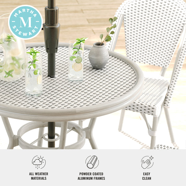 Gray & White/Gray Frame |#| All Weather Woven Bistro Table and 2 Chair Set with Aluminum Frames-White/Gray