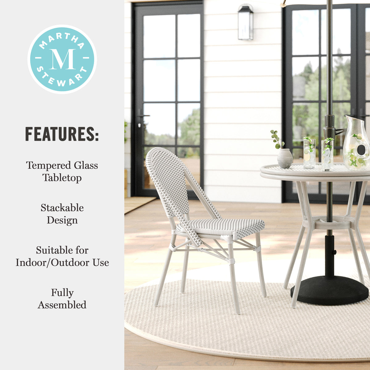 Gray & White/Gray Frame |#| All Weather Woven Bistro Table and 2 Chair Set with Aluminum Frames-White/Gray