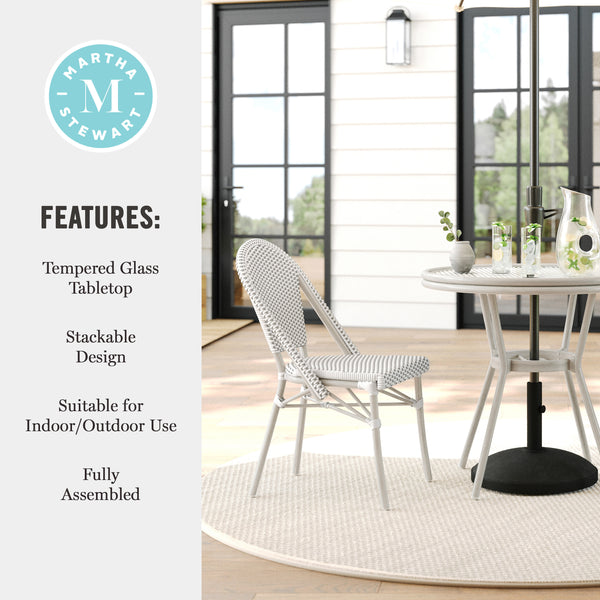 Gray & White/Gray Frame |#| All Weather Woven Bistro Table and 2 Chair Set with Aluminum Frames-White/Gray