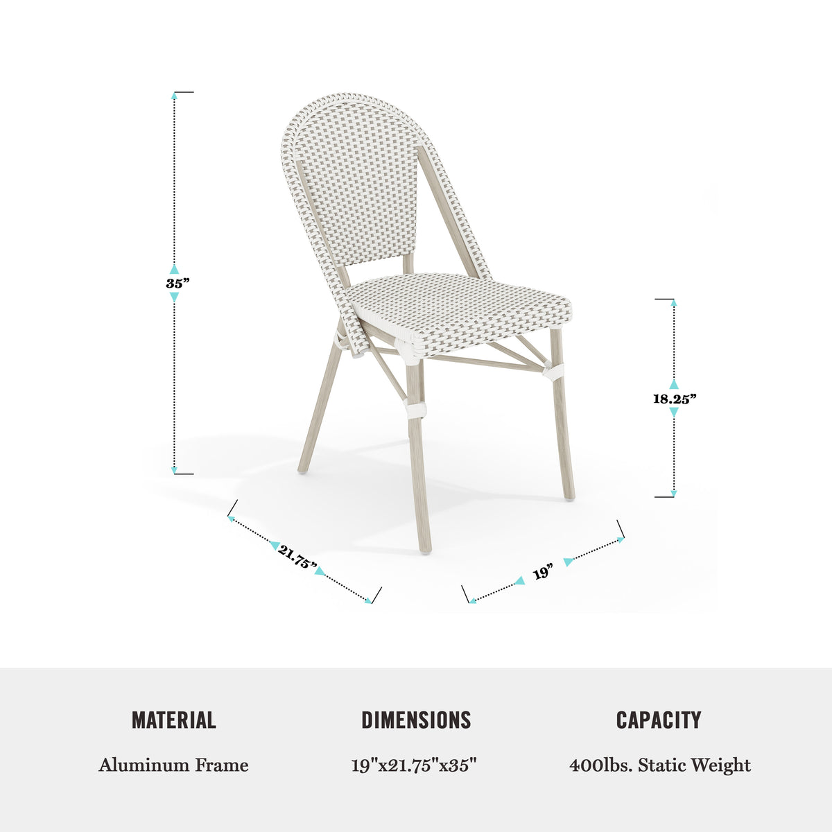 Gray & White/Gray Frame |#| All Weather Woven Bistro Table and 2 Chair Set with Aluminum Frames-White/Gray