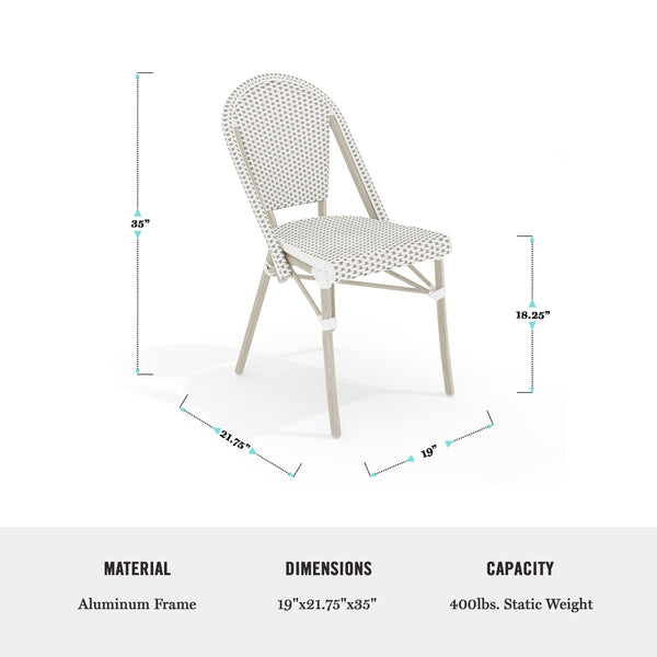 Gray & White/Gray Frame |#| All Weather Woven Bistro Table and 2 Chair Set with Aluminum Frames-White/Gray