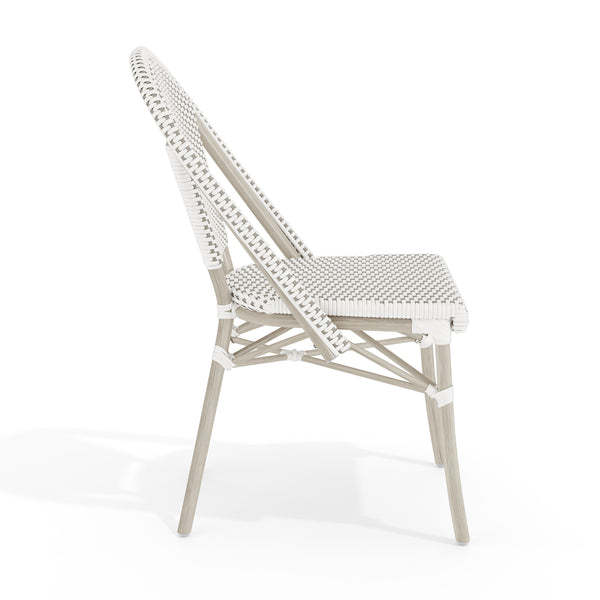 Gray & White/Gray Frame |#| All Weather Woven Bistro Table and 2 Chair Set with Aluminum Frames-White/Gray