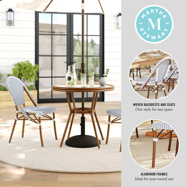 Navy & White/Natural Frame |#| All Weather Woven Bistro Table and 2 Chair Set with Aluminum Frames-Navy/White