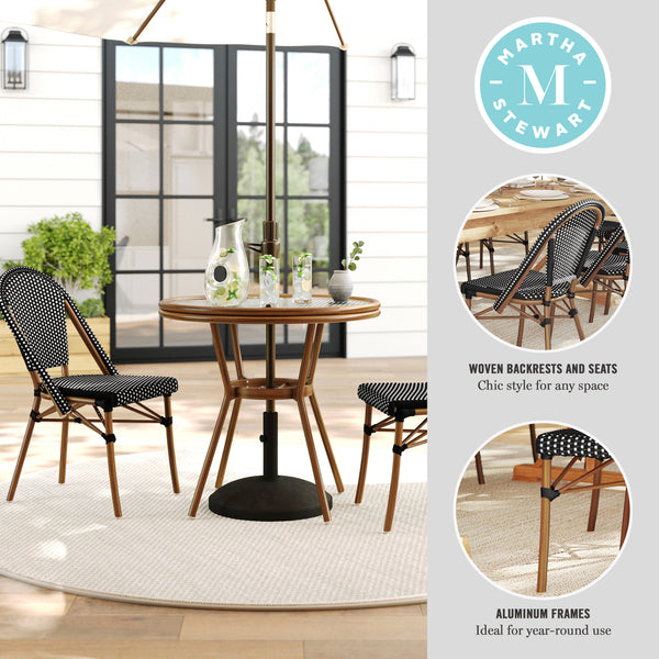 Black & White/Natural Frame |#| All Weather Woven Bistro Table and 2 Chair Set with Aluminum Frames-Black/White