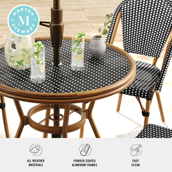 Black & White/Natural Frame |#| All Weather Woven Bistro Table and 2 Chair Set with Aluminum Frames-Black/White