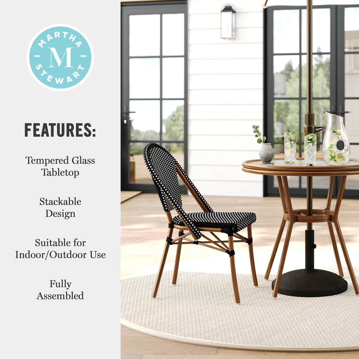 Black & White/Natural Frame |#| All Weather Woven Bistro Table and 2 Chair Set with Aluminum Frames-Black/White