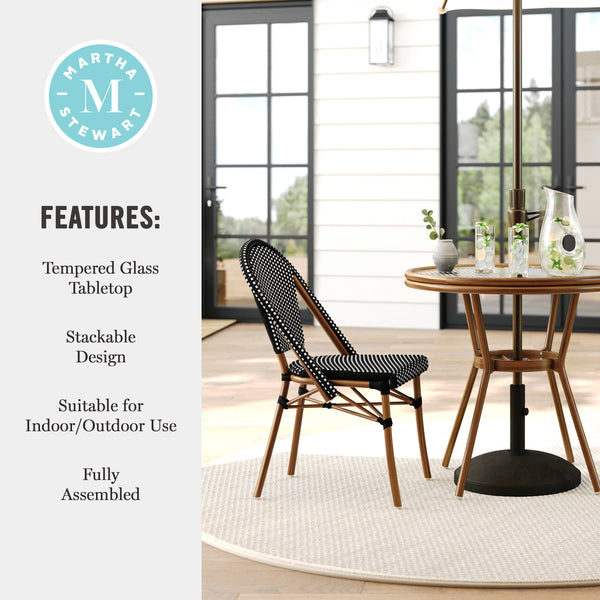 Black & White/Natural Frame |#| All Weather Woven Bistro Table and 2 Chair Set with Aluminum Frames-Black/White
