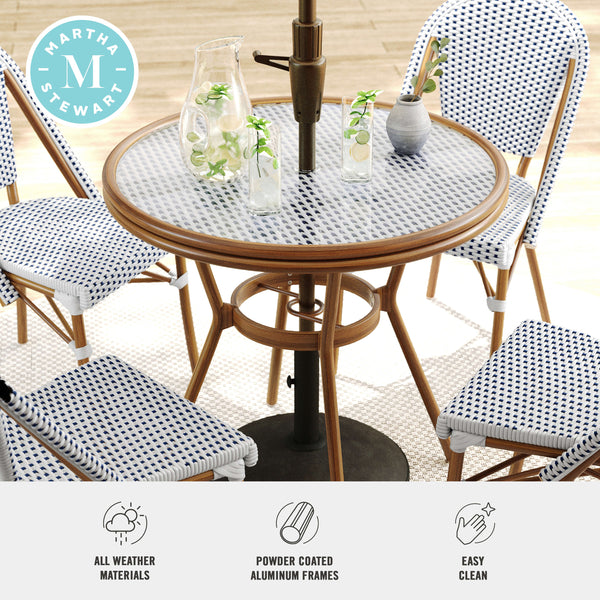 Navy & White/Natural Frame |#| All Weather Woven Bistro Table and 4 Chair Set with Aluminum Frames-Navy/White