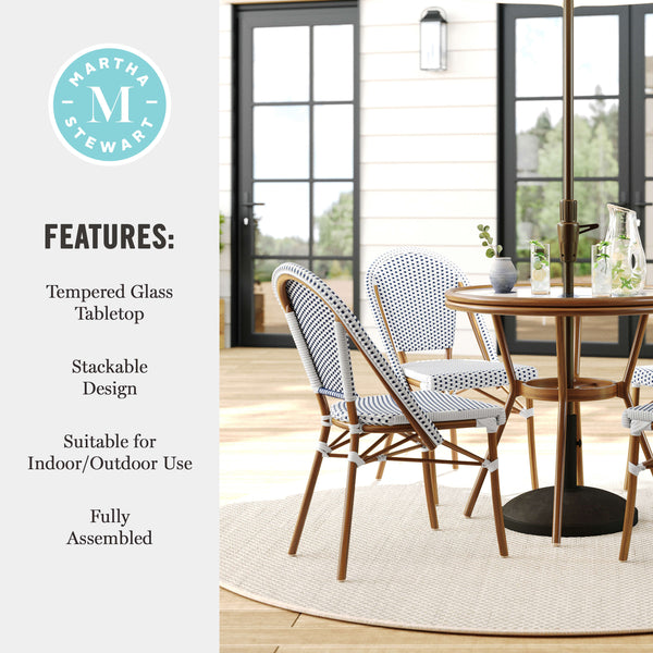 Navy & White/Natural Frame |#| All Weather Woven Bistro Table and 4 Chair Set with Aluminum Frames-Navy/White