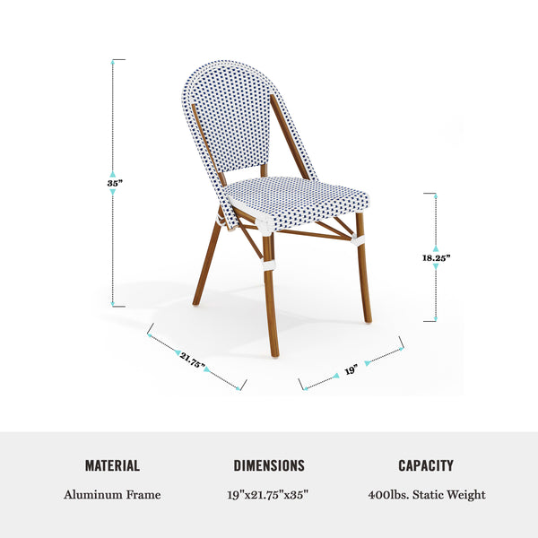 Navy & White/Natural Frame |#| All Weather Woven Bistro Table and 4 Chair Set with Aluminum Frames-Navy/White