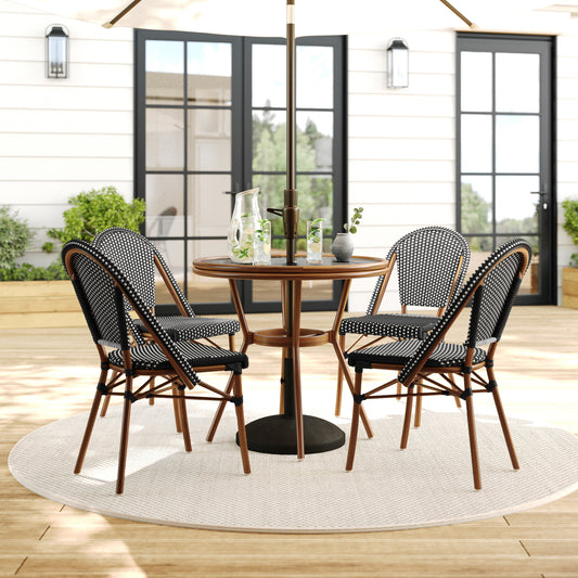 Black & White/Natural Frame |#| All Weather Woven Bistro Table and 4 Chair Set with Aluminum Frames-Black/White