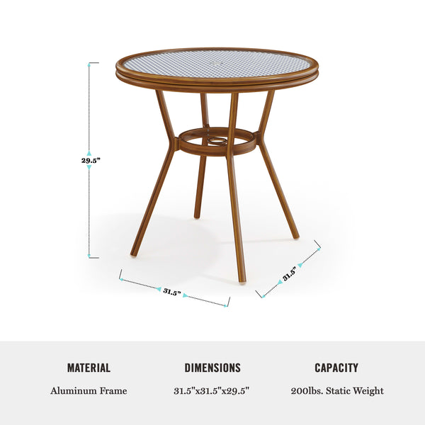 Navy & White/Natural Frame |#| All Weather Woven Bistro Table and 4 Chair Set with Aluminum Frames-Navy/White