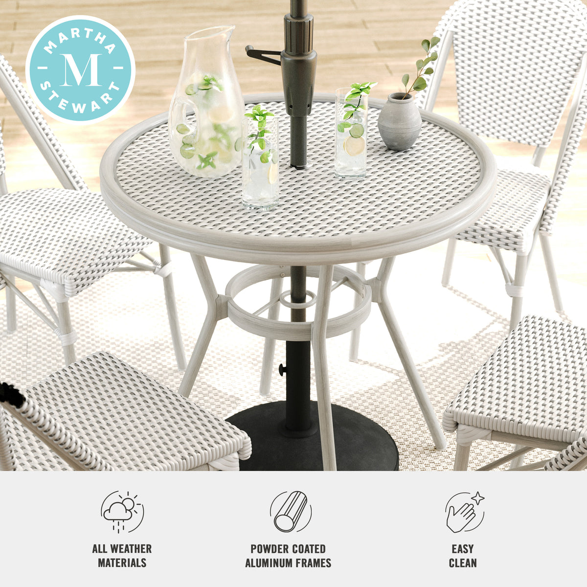 Gray & White/Gray Frame |#| All Weather Woven Bistro Table and 4 Chair Set with Aluminum Frames-White/Gray