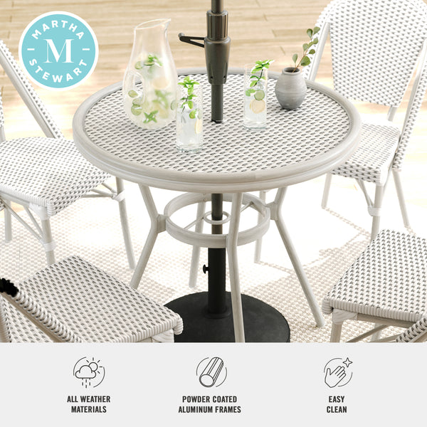 Gray & White/Gray Frame |#| All Weather Woven Bistro Table and 4 Chair Set with Aluminum Frames-White/Gray