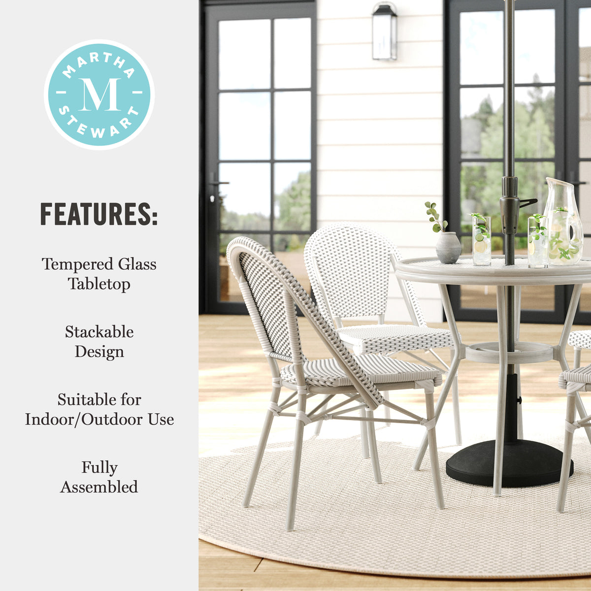 Gray & White/Gray Frame |#| All Weather Woven Bistro Table and 4 Chair Set with Aluminum Frames-White/Gray